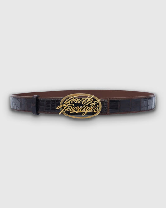 YP CLASSIC BROWN CROCODILE REAL LEATHER BELT